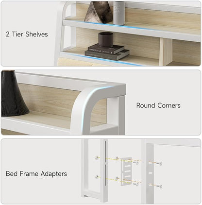 Queen Headboard Only with Storage, Upholstered Headboards for Queen Size Bed with LED Light, Charging Station, Height Adjustable, Sturdy and Stable Headboard, Off White