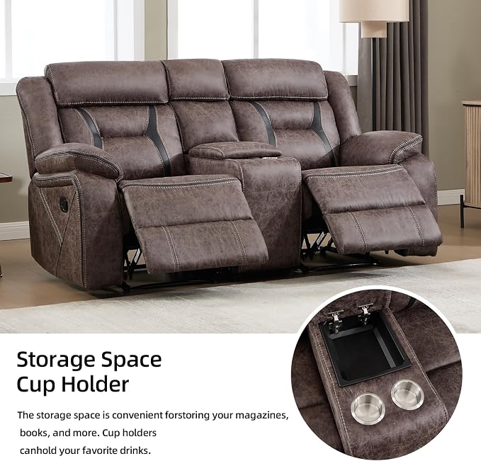 EBELLO Manual Recliner Sofa Set, Faux Leather Reclining Living Room Furniture Set, Included Single Recliner Chair and Manual Loveseat Sofa, Grey