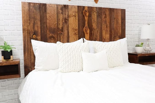 Barn Walls Solid Wood Queen Size Headboard, Foxy Brown Stain with Smooth Natural Wood Grain Variation, Handcrafted Head Board Wall-Mounted Panels, Rustic Modern Bedroom, Built to Last