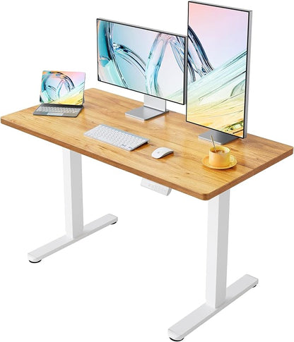HUANUO Electric Standing Desk, 55" x 28" Height Adjustable Desk, 4 Memory Height Settings, Sit to Stand Up Desk for Home Office, with Headphone Hook, Cable Manager, Light Vintage Brown