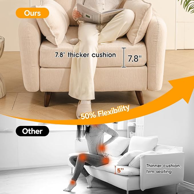 Rexulqo Oversized Accent Chair with Ottoman,All Seats Storage,Comfy Big Armchair,24.5'' Deep Seat,Upholstered Living Room Chairs,Reading Chair,Lounge Chair for Bedroom,Office,Chenille,Cream