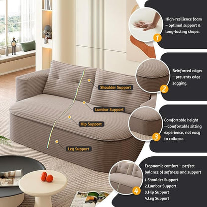 78.7" Futon Sofa Bed, 2-in-1 Foldable Sleeper Sofa, Convertible Sofa Bed with Pillows, Corduroy Couch with Multi Functional Blanket Upholstered Boneless Couches for Living Room, Brown