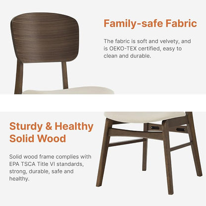 KISLOT Wooden Dining Chairs Set of 6, Upholstered Modern Dining Room Chairs, Mid Century Oak Kitchen Chairs with Ergonomic Wood Backrest for Farmhouse, Restaurant, Café (Cream Fabric & Walnut Color)