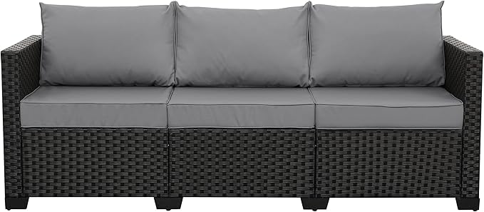 Rattan Star Patio Furniture Outdoor Couch Wicker Outdoor Furniture Patio Couch Deep Seat Sofa High Backrest with Waterproof Cover and Non-Slip Cushions, Grey