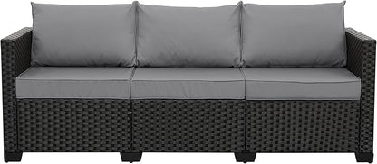 Rattan Star Patio Furniture Outdoor Couch Wicker Outdoor Furniture Patio Couch Deep Seat Sofa High Backrest with Waterproof Cover and Non-Slip Cushions, Grey