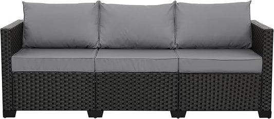 Rattan Star Patio Furniture Outdoor Couch Wicker Outdoor Furniture Patio Couch Deep Seat Sofa High Backrest with Waterproof Cover and Non-Slip Cushions, Grey