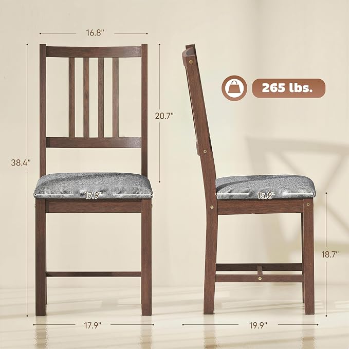 HOMCOM Wooden Dining Chairs Set of 2, Mid-Century Modern Upholstered Kitchen Chairs with Slat Backrest, Rubberwood Legs and Padded Seat for Dining Room, Living Room, Farmhouse-Walnut