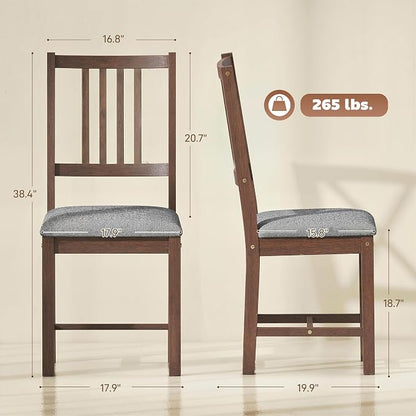 HOMCOM Wooden Dining Chairs Set of 2, Mid-Century Modern Upholstered Kitchen Chairs with Slat Backrest, Rubberwood Legs and Padded Seat for Dining Room, Living Room, Farmhouse-Walnut