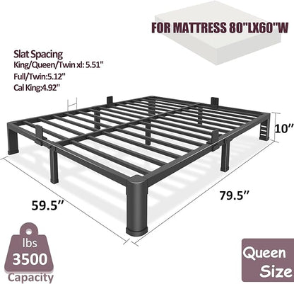 Bilily 10 Inch Low Bed Frame Queen with Round Corner Legs,3500 LBS Heavy Duty Low Profile Queen Bed Frame Metal Platform, No Box Spring Needed, Easy Assembly, Noise-Free, Headboard Compatible,Black