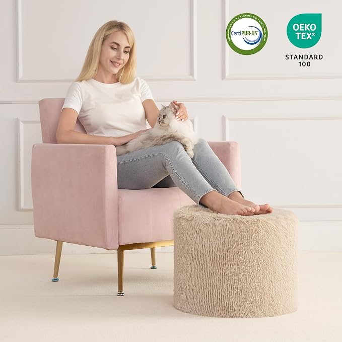 Hansleep Whole Foam Pouf Ottoman, Durable Sturdy Stool with Washable Cover Brown