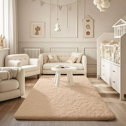 Ophanie Beige Rugs for Bedroom Living Room, Fluffy Fuzzy Furry Carpet,Plush Soft Shaggy Bedside Indoor Floor 4x6 Area Rug for Kids Girls Boys Baby Teen Dorm Nursery Decor with Over 99 pcs Pile fibers
