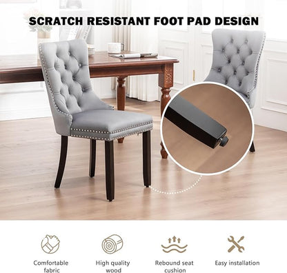 Hixkol Velvet Dining Chairs Set of 2,Upholstered Dining Chairs with Ring Pull Trim and Button Back,Modern Seating for Kitchen, Dining Room & Living Room(Grey)