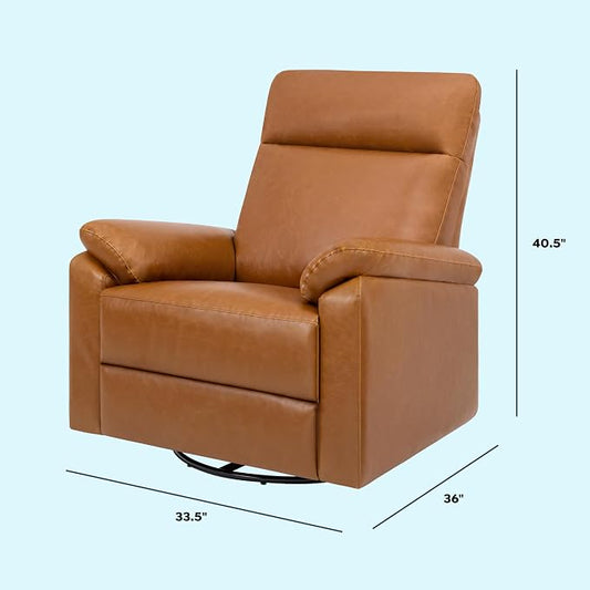 Davinci Suzy Glider Recliner Nursery Chair - Glider Rocking Chair for Nursery and Living Room - GREENGUARD Gold, FSC & Certi-PUR US Certified - 360° Swivel Rocker Recliner Chair (Vegan Tan Leather)