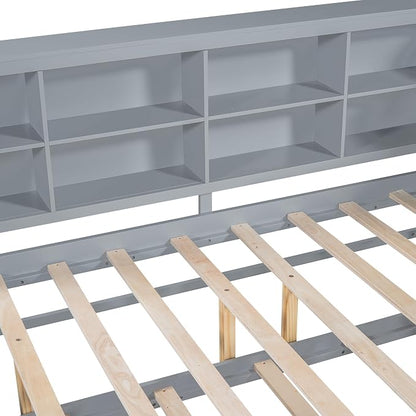 Bellemave Full Corner Bed Frame with Trundle, Wood Full Size Daybed with L-Shaped Bookcase，Daybed with Storage Cabinets, Gray