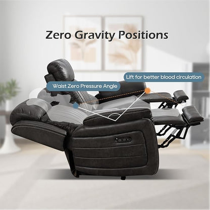 Power Zero Gravity Reclining Sofa with Adjustable Headrest, Electric Reclining Couch with Drop Down Table, Power Recliner Sofa 3-Seater for Living Room (Badlands Charcoal-Sofa)