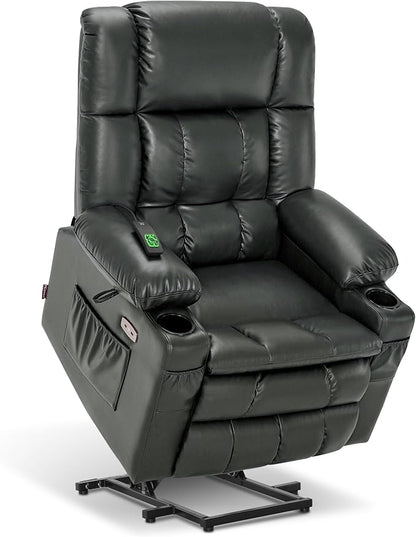 MCombo Large Dual Motor Power Lift Recliner Chair for Elderly, Zero Gravity Lift Chair with Heat and Massage, Infinite Position Lay Flat Recliner, USB Ports, Faux Leather 7896 (Grey, Large)
