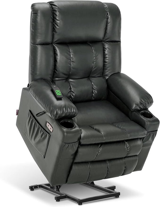 MCombo Large Dual Motor Power Lift Recliner Chair for Elderly, Zero Gravity Lift Chair with Heat and Massage, Infinite Position Lay Flat Recliner, USB Ports, Faux Leather 7896 (Grey, Large)