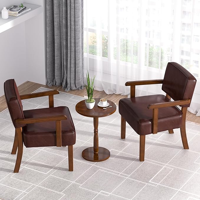 FAGAGA Accent Chairs Set of 2 with Table, PU Leather Living Room Chairs Oversize with Soft Seat and Armrests for Living Room Dinning Room Bedroom Reading Room Waiting Room