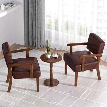 FAGAGA Accent Chairs Set of 2 with Table, PU Leather Living Room Chairs Oversize with Soft Seat and Armrests for Living Room Dinning Room Bedroom Reading Room Waiting Room