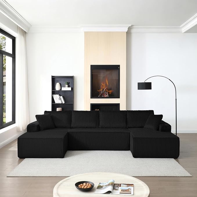 124" Modular Sectional Sleeper Sofa, Boneless Cloud Couch for Living Room, U Shaped 5 Seat Sofa with 2 Storage Pockets& 2 Cup Holders, Free Combination, No Assembly Required