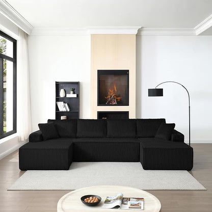 124" Modular Sectional Sleeper Sofa, Boneless Cloud Couch for Living Room, U Shaped 5 Seat Sofa with 2 Storage Pockets& 2 Cup Holders, Free Combination, No Assembly Required