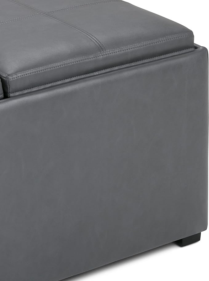 SIMPLIHOME Avalon Wide Contemporary Square Coffee Table Storage Ottoman, Stone Grey, Table Ottoman