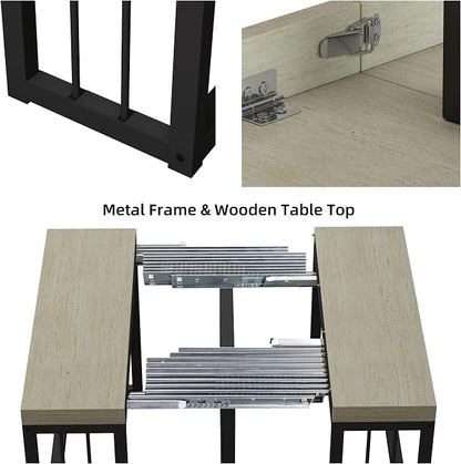 KEIKI 23.62" - 118" L Extendable Foldable Dining Room Table for 2-10 People, Wood Modern Rustic Rectangle Expandable Kitchen Living Meeting Room Furniture, 5 Tabletop Length Options