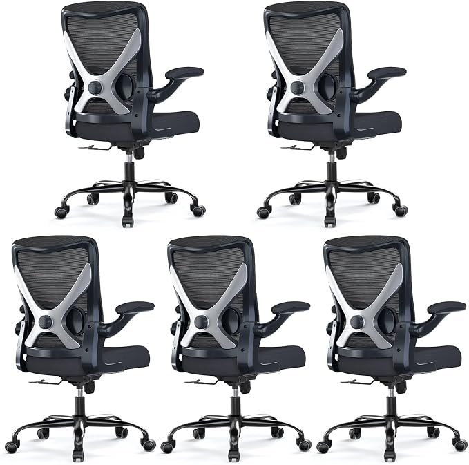 Ergonomic Office Chair - X-Shaped Computer Desk Chairs Comfy, Mesh High-Back Gaming Chair with Adjustable Lumbar Support, Executive Task Chair for Adults, Comfortable for Long Hours, Black, Pack of 5