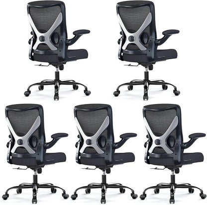 Ergonomic Office Chair - X-Shaped Computer Desk Chairs Comfy, Mesh High-Back Gaming Chair with Adjustable Lumbar Support, Executive Task Chair for Adults, Comfortable for Long Hours, Black, Pack of 5