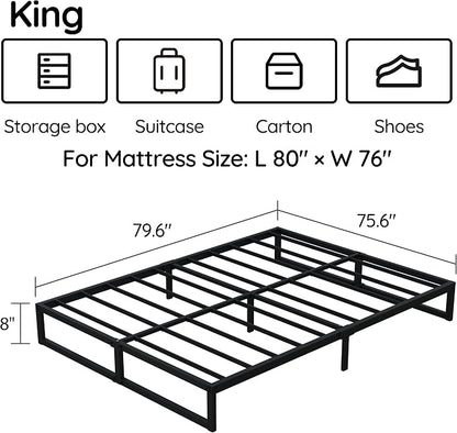 Richwanone 8 Inch King Size Bed Frame Heavy Duty Metal Platform Bed, Black | King Size Bed Frame, Mattress Foundation with Steel Slat Support, No Box Spring Needed, Easy Assembly