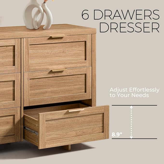 Walsham 6 Drawer Dresser for Bedroom, 47.2'' Modern Chest of Drawers with Metal Handle, TV Stand for 60 inch TV, Closet Clothes Storage Organizer for Living Room Hallway (Weathered Oak)