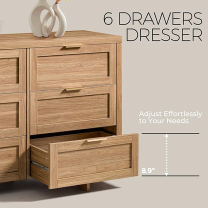 Walsham 6 Drawer Dresser for Bedroom, 47.2'' Modern Chest of Drawers with Metal Handle, TV Stand for 60 inch TV, Closet Clothes Storage Organizer for Living Room Hallway (Weathered Oak)