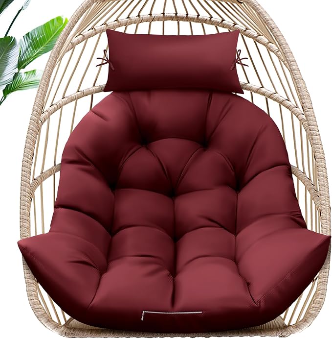 MAGIC ELEPHANT Egg Chair Cushion, Memory Foam Hanging Egg Chair Cushion Replacement, Indoor Outdoor Hammock Basket Swing Cushion with Headrest (Red)