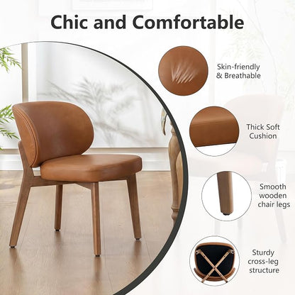 YOUNIKE Single Dining Chair Modern Kitchen Dining Room Chair Brown | Faux Leather Upholstered Armless Side Accent Chair with Back 20.1" Wide Padded Seat Wooden Legs for Living Room Bedroom