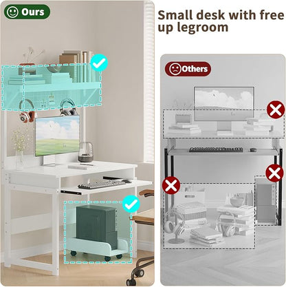ALISENED 31.5" Small Computer Desk with Hutch, Office Desk with Workstation PC Table, Keyboard Tray & Storage for Gaming, Working, Studying, Space-Saving Design, Easy Assembly，White