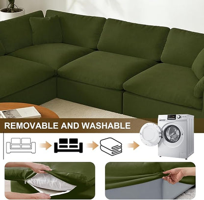 Cloud Sectional Corner Sofa,Left/Right Modular Sofa,Down Filled Convertible Couch,Covers Washable & Replaceable,Green