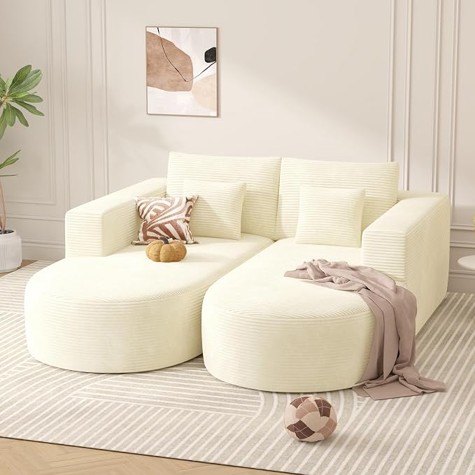 Modular Sectional Sofa Bed,Convertible Cloud Couches for Living Room,2 Chaise Corduroy Boneless Couch Sleeper Sofa Set,Oversized Chaise Lounge Chair for Bedroom,No Assembly Required,Beige 1PCS