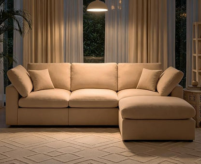 Modular Cloud Sectional Couches for Living Room, Oversized Modular Sectional Sofa with Ottoman, L Shaped 3 Seater Couch with Pillow, Light Camel