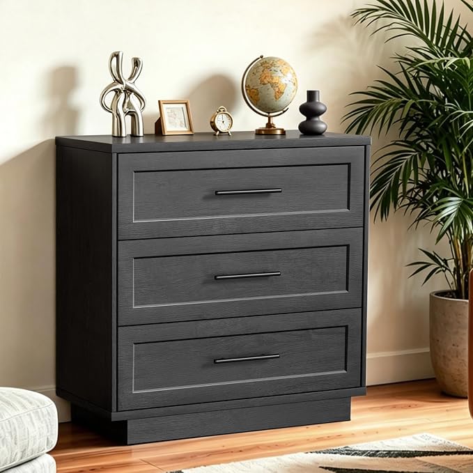 Fatmok Caldera Collection 3-Piece Set, LED Wine Cabinet with USB Ports, 3-Drawer Nightstand, Glass Door Sideboard with Adjustable Shelves for Living Room, Dining Room, Bedroom, Black Grey