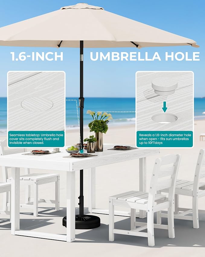 SERWALL HDPE Outdoor Dining Set for 6, 67'' Patio Table and Chairs Set | with Armless Seat