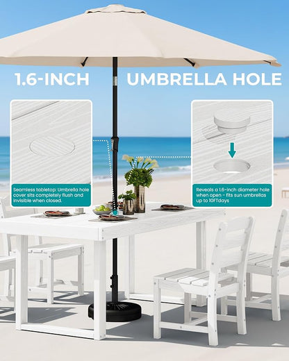 SERWALL HDPE Outdoor Dining Set for 4, 67'' Patio Table and Chairs Set | with Armless Seat