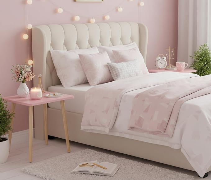 FORAOFUR Side Table Set of 2, Modern Side Table Accent Tables for Small Spaces, Wooden Home Decor, Easy Assembly | 2 Pack Pink finish, fits living/bedroom/balcony, compact for small spaces, sturdy, easy assembly with tools