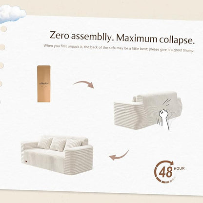 ZurNesfure Sofa Couch Cloud 3-Seater Memory Foam Couch with Pillow No Assembly Required, Modern Couch with Removable Washable Cover Boneless Sofas for Living Room Bedroom Apartment (White,3-Seater)