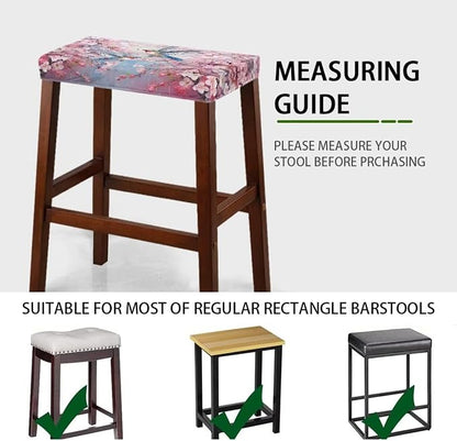 Vanity Stool Covers Bar Stool Covers Set of 2 Cherry Blossom Hummingbird Bar Stool Saddle Seat Covers Rectangle Bench Seat Protector Barstool Covers with Elastic Bands for 14-20 inch Stool