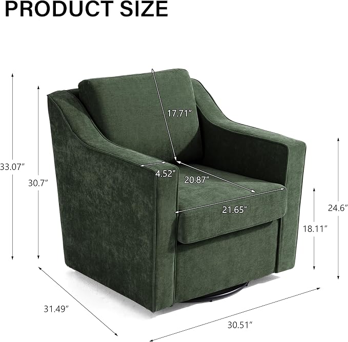 Swivel Accent Chair, Modern Round Barrel Arm Chair for Living Room, Bedroom, Comfy Club Reading Chairs for Adults (Chenille Green, Set of 2)
