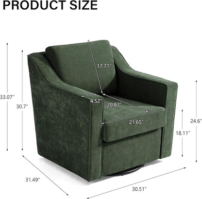 Swivel Accent Chair, Modern Round Barrel Arm Chair for Living Room, Bedroom, Comfy Club Reading Chairs for Adults (Chenille Green, Set of 2)