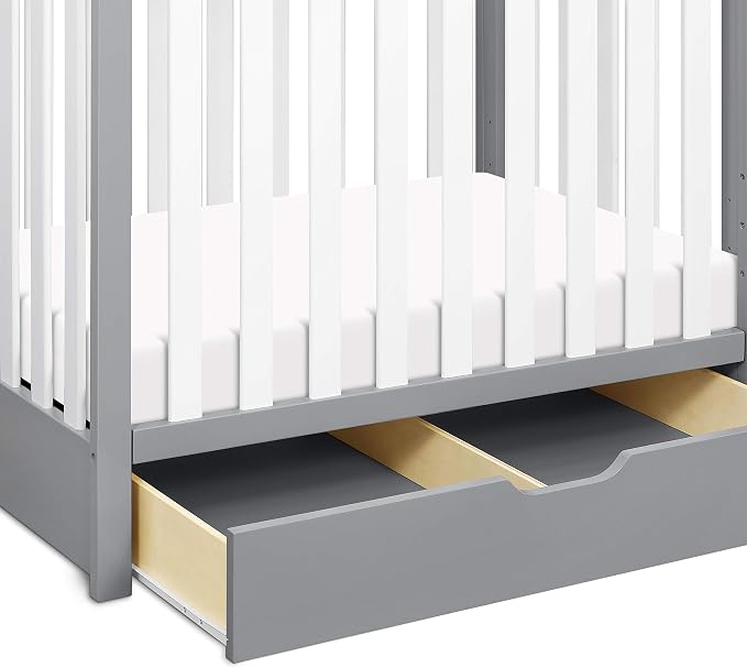 Carter's by DaVinci Colby 4-in-1 Convertible Mini Crib with Trundle Drawer in Grey and White, Greenguard Gold Certified, Undercrib Storage