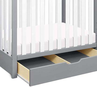 Carter's by DaVinci Colby 4-in-1 Convertible Mini Crib with Trundle Drawer in Grey and White, Greenguard Gold Certified, Undercrib Storage
