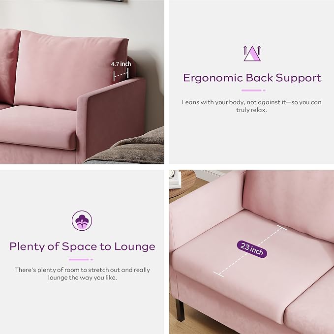 TYBOATLE Pink Love Seat Mid Century Modern Small Loveseat for Living Room, 51" W Mini Little Upholstered 2-Seater Love Seats w/Iron Legs for Compact Small Space, Apartment, Bedroom, Dorm, Office