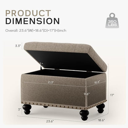 Zihanhome Small Ottoman with Storage, Upholstered Button Tufted Ottoman Foot Rest, Foot Stools, 24" Rectangle Bench with Storage for Living Room, Bedroom, Dorms and Apartments (Brown)